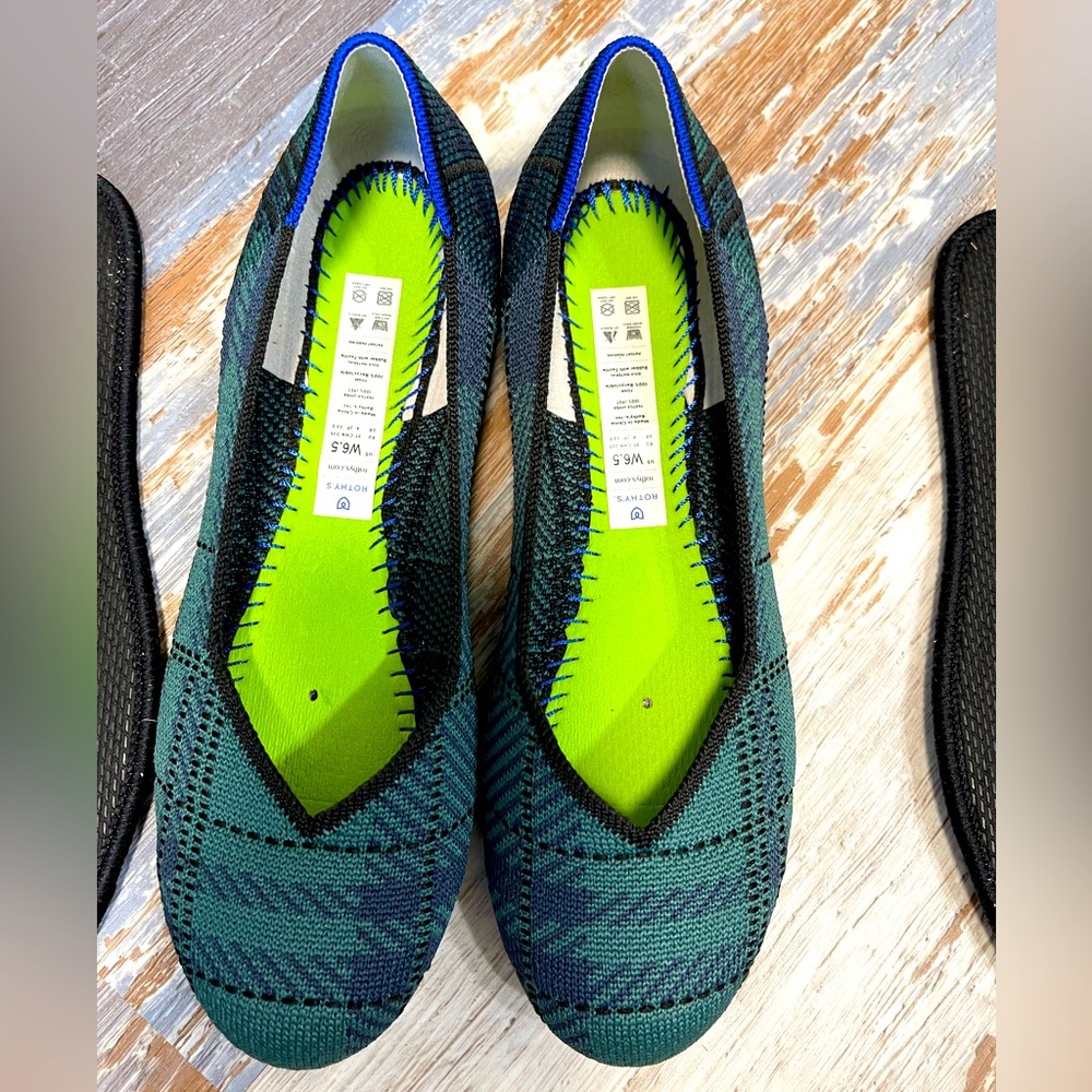 Rothy’s Pine Plaid Flats Size 6.5